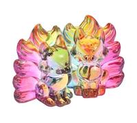 POPETPOP Figurines Renard Cristal Sculptées la Main 2 Pièces, Effet Lumière et Ombre, Décoration Bureau et Étagère, Cadeau Couple Original Neuf Queues