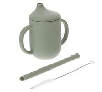 POPETPOP Gobelet Sippy Silicone pour Garçon Fille avec Pailles Tasse Antidérapante et Résistante Aux Chutes pour Apprentissage de Indépendance Gris Vert