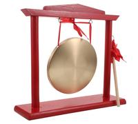 POPETPOP Gong de Table Mini-gong en Laiton et Bois, avec Support et Maillet, Rouge, Gong avec Support et Maillet, Son Résonant, pour Ouverture de Commerce et Grosse Inauguration