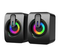 POPETPOP Haut-Parleurs de Jeu Filaires USB Éclairage Rvb 7 Couleurs Son Stéréo 360° Diaphragme Basse pour Bureau et Ordinateur Portable Décoration Intérieure Lumineuse