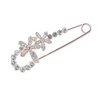 POPETPOP Insigne Fleur de Cristal, Broche Vintage en Métal Argenté, Épingle de Sécurité pour Robe Femme, Pierres Scintillantes, Taille Moyenne, Accessoire Mariage et Quotidien