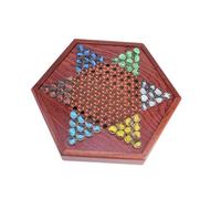 POPETPOP Jeu de Dames Chinoises Bois avec Billes Verre Colorées Plateau Hexagonal avec Tiroir Jeu de Société Familial Stratégique pour Garçon Fille et Adultes