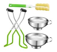 POPETPOP Kit D’Outils de Mise en Conserve 4 Pièces Pince Anti-brûlure Entonnoir Brosse en Plastique Résistant Multifonctionnel pour Bocaux Domestiques Plusieurs Styles