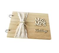POPETPOP Livre d'Or en Bois 40 Pages Album Photo pour Mariage Livre d'Or pour Réception Design Dentelle Carnet DIY pour Messages Invités Souvenir Mariage Élégant et Original