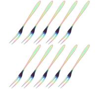POPETPOP Lot de 10 Fourchettes à Fruits Deux Dents Acier Inoxydable Réutilisables pour Amuse-Gueules et Cocktails