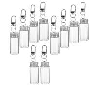 POPETPOP Lot de 10 Porte-Clés Mini Flacons en Verre 10 ML avec Couvercles Métalliques Transparents Petites Bouteilles Décoratives pour Messages DIY Présents Mariage et Décoration