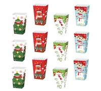 POPETPOP Lot de 12 Boîtes en Papier de Noël 12X12 CM pour Popcorn Biscuits et Bonbons Décorations Festives Motifs Sapin Bonhomme de Neige et Renne Emballage Gourmand pour Fêtes de Fin