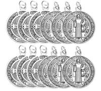 POPETPOP Lot de 12 Pendentifs en Métal Style Aléatoire Plaques Métalliques Religieuses Décoratives Saint Benoît Ornements Chrétiens Uniques pour Décoration de Noël et Créations