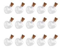 POPETPOP Lot de 15 Mini Bouteilles en Verre Forme de Cœur avec Bouchon en Liège, Taille Compacte pour Décoration Esthétique, pour Tables Sucrées et Présents de Fête