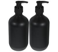 POPETPOP Lot de 2 Bouteilles à Pompe Noires 500ml en Pet, Distributeur de Savonnette Liquide Rechargeable Design Simple et Pratique, pour Salle de Bain Cuisine
