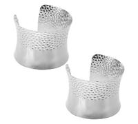 POPETPOP Lot de 2 Bracelets Manchettes Larges Ouverts en Métal Argenté, Style Punk Texture Unique et Design en C, Bracelets Jonc Légers Femmes, Accessoires Mode pour Quotidien et Présent