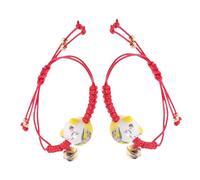 POPETPOP Lot de 2 Bracelets Tressés à la Main en Corde Jaune Bracelets Ajustables pour Couple Bijoux de Protection Maneki Neko avec Breloque Chat Décoration de Poignet pour Étudiants et