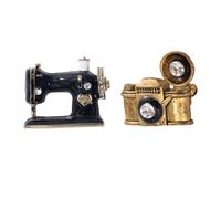 POPETPOP Lot de 2 Broches Vintage en Alliage, Broche Appareil Photo et Broche Tourne-disque, Émaillées Noir et Doré, Épingle de Revers Femme pour Décoration Festive et Quotidienne, Taille