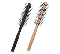 POPETPOP Lot De 2 Brosses Rondes Pour Brushing Cheveux Bouclés, Taille Mini, Poils Nylon Résistants, Bois Naturel, Coiffage Maison Facile