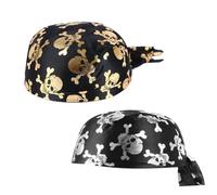 POPETPOP Lot de 2 Chapeaux Turban Tête de Mort pour Halloween Foulard Respirant en Tissu Léger Chapeau de Pirate Doré et Argenté pour Fêtes Costumées et Soirées à Thème