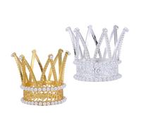POPETPOP Lot de 2 Couronnes de Perles Dorées et Argentées pour Décoration de Gâteau d'Anniversaire Shower et Fête d'Garçon et Filles Petite Décoration Princesse Faite Main Accessoire