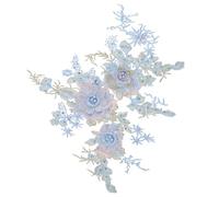 POPETPOP Lot de 2 Écussons à Coudre Soi-Même en Tulle Brodé Bleu Fleurs 3D Perles et Strass Patchs Décoratifs pour Vêtements Paquet et Réparation Textile