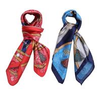 POPETPOP Lot de 2 Foulards Carrés Imitation Soie 60X60 CM Bleu Marine et Accessoires Multifonctions pour Cheveux Cou et Paquet Foulards pour Femme et Léger