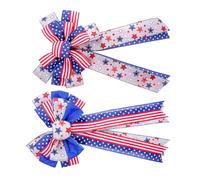 POPETPOP Lot De 2 Grands Nœuds De Couronne Patriotiques Pour Porte D'entrée : Nœud À Rayures Et Étoiles Du 4 juillet - Drapeau Américain Rouge, Bleu Et Blanc, Pour Décoration