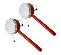 POPETPOP Lot de 2 Hochets en Bois Double Face 7 Cm Tambour à Main en Peau de Mouton Peinte Blanche Bébé Jouet D’éveil Sensoriel Développement Motricité Fine