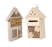 POPETPOP Lot de 2 Maisons en Bois Naturel pour Abeilles et Insectes, Hôtel à Insectes Extérieur 12x7x23 Cm 19x4x35 Cm, Cabane D’Observation pour Jardin et Habitat de Pollinisateurs