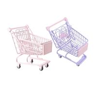 POPETPOP Lot de 2 Mini Chariots de Supermarché Décoratifs en Plastique Rose et Violet Taille Moyenne Caddie Miniature pour Décoration de Bureau et Rangement d'Objets