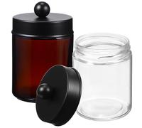 POPETPOP Lot De 2 Organiseurs pour Cotons en Verre Transparent Et Ambré, Récipient avec Couvercle, Conteneur Solide pour Salle De Bain, Rangement Maquillage Et Accessoires, Style Élégant