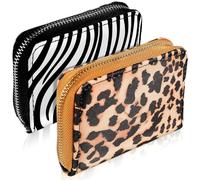 POPETPOP Lot de 2 Porte-Monnaie Mini à Fermeture Éclair pour Femmes, Petit Portefeuille Compact en Tissu Lavable, Motifs Léopard et Zèbre, Pochette Pratique pour Monnaie, Cartes et Clés,