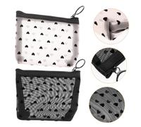POPETPOP Lot De 2 Trousses De Maquillage Petites Triangulaires en Filet Beige Et Noir à Fermeture Éclair, Paquet De Rangement Portables pour Femmes Et Filles, Trousse De Toilette Voyage Multifonction