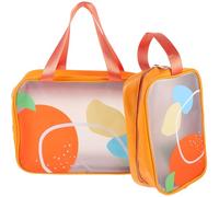 POPETPOP Lot de 2 Trousses de Toilette Format Voyage, Petite et Moyenne Taille, Couleur Été Orange, Paquet de Maquillage Transparents pour Femme, Organisateur Cosmétique Séparation Humide