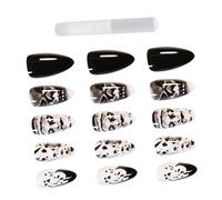 POPETPOP Lot de 24 Faux Ongles Longs Tête de Mort Étanches Autocollants Amovibles avec Colle pour Manucure Professionnelle et Usage Quotidien Décoration Halloween et Soirée Compatible