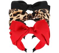 POPETPOP Lot de 3 Bandeaux à Nœud pour Cheveux - Bandeaux Décoratifs Motifs Léopard Kaki, Noir et Rouge - Accessoires Légers et Confortables pour Festival, Mariage et Usage Quotidien