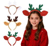 POPETPOP Lot de 3 Bandeaux de Noël en Bois de Renne Serrage-Têtes Peluche Marron Vert et Blanc Accessoires Légers pour Fête Costume et Jeu de Rôle Décorations Festives de Cheveux