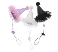 POPETPOP Lot de 3 Chapeaux d'anniversaire Coniques Réutilisables pour Chiens et Chats Assortiment Noir Blanc et Violet Accessoires de Fête pour Animaux Décoration Festive pour