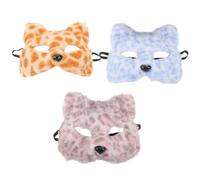 POPETPOP Lot de 3 Masques de Chat en Fourrure Douce Kit de Masques Décoratifs pour Cosplay et Fête Amusant en Rose Pâle Bleu et Marron Accessoires D’Halloween Polyvalents