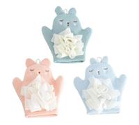 POPETPOP Lot De 3 Moufles De Bain Pour Bébé Exfoliants, Taille Compacte, Texture Douce, Gommage Corporel, Couleur Aléatoire, Pour Toilette Quotidienne Bébé, Accessoires De Bain Indispensables