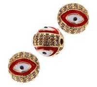 POPETPOP Lot de 3 Perles Breloques Œil Maléfique Rondes en Alliage Rouge, Perles à Œillet pour Création de Bijoux DIY Bracelets, Colliers, Boucles D’oreilles, Amulette Protection Puissante