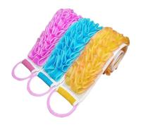 POPETPOP Lot de 3 Serviettes de Bain Épaisses Double Face en Soie Polyester et PE Bande de Bain Longue pour Frotter le Dos Couleurs Jaune Bleu Rose Exfoliation Profonde et Nettoyage