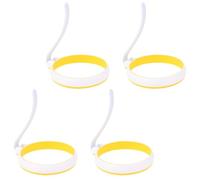 POPETPOP Lot de 4 Anneaux à Œufs Ronds en Silicone Jaune, Résistants la Chaleur, Antidérapants et Anti-brûlure, Cuisson du Petit-déjeuner