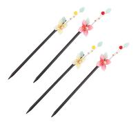 POPETPOP Lot de 4 Baguettes à Cheveux Chinoises Vintage à Pompons 2 Rouge Vif 2 Jaune Clair Longueur Adaptée pour Cheveux Mi-Longs à Épais Accessoire Coiffure pour Chignon Élégant et
