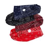 POPETPOP Lot de 4 Bandeaux pour Cheveux avec Boutons, Foulards Bandana Taille Unique, Élastiques et Imprimés Paisley Rouge Prune, Noir, Rouge et Bleu Marine, pour Femmes, Usage Quotidien