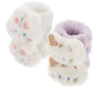 POPETPOP Lot de 4 Bracelets Absorbants en Tissu Polaire Imitation Fourrure, Bande de Poignet Anti-humidité pour Lavage du Visage, Taille Unique, Blanc Motif Chat et Lapin, Accessoires
