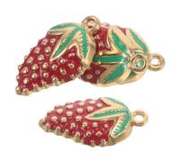 POPETPOP Lot De 4 Breloques En Forme De Fraise À Plat En Émail, Mini Pendentifs En Forme De Fruit, En Acier Inoxydable, Pour Scrapbooking, Boucles D'oreilles, Colliers