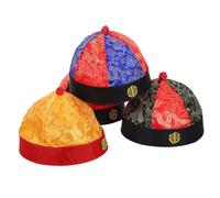 POPETPOP Lot de 4 Chapeaux d'Empereur Qing Taille 9 pour Adultes Chapeaux Royaux Chinois Traditionnels en Tissu Rouge et Bleu avec Tresse Accessoire de Costume Oriental pour Fête et Jeu