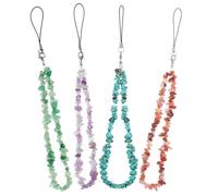 POPETPOP Lot de 4 Cordons Porte-Clés pour Téléphone en Pierres de Cristal Naturelles Lanières Dragonne Anti-Perte Légères et Décoratives Adaptées pour Téléphone Portable et Accessoires