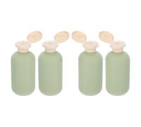 POPETPOP Lot de 4 Flacons de Shampoing Rechargeables Verts en Plastique Pp 200ml avec Large Embouchure, Élégants Voyages