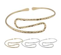 POPETPOP Lot de 4 Manchettes Minimalistes en Métal Blanc et Doré Bracelets Bras Ouverts de Vague S Bijoux Géométriques pour Femme Accessoires pour Mariage et Fête