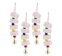 POPETPOP Lot de 4 Pierres à Mâcher Naturelles pour Oiseaux et Petits Animaux - Pierres pour Perruches Perroquets Hamsters - Jouets de Dentition Suspendus pour Cage Favorisant Usure du