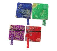 POPETPOP Lot de 4 Pochettes Brodées pour Rangement de Ruban Adhésif D’Ongles Guzheng, en Coton Polyester, Format Carré, Couleurs Assorties Rouge, Bleu, Vert, Violet, Couleur Aléatoire