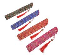 POPETPOP Lot de 4 Pochettes Vintage pour Éventails Pliants en Soie avec Pompons Housses Légères Multicolores pour Mariage Fêtes et Transport Pratique